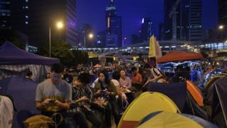 Demonstrators gather during a pro-democracy rally in the Admiralty district of Hong Kong on November 30, 2014