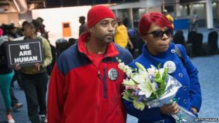 Michael Brown's mother Lesley McSpadden (right) and stepfather Louis Head appeared in St Louis, Missouri, on 14 November 2014