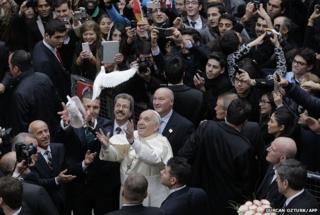 Pope Francis frees doves upon arrival at the Istanbul's Holy Spirit Cathedral