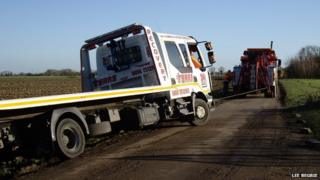 Recovery lorry being recovered