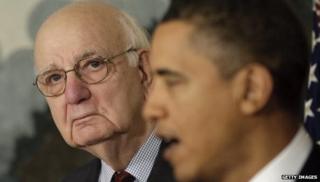 Paul Volcker (l) and President Barack Obama (r)