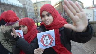 Protesters at Stockholm rally, 2 Jan 15