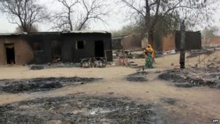 Burned houses in Baga