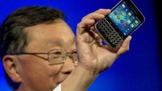 John Chen holding Blackberry Classic
