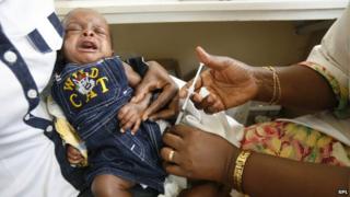 Boy being vaccinated