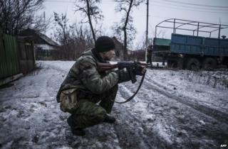 A separatist rebel near Debaltseve, Donetsk region, 28 January