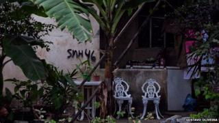 SMH can be seen spray painted onto a wall in Vila Uniao in January 2015
