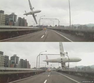 Image of plane crashing over bridge in Taiwan (4 Jan 2015 - image by @Missxoxo168)