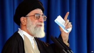Iran's supreme leader Ayatollah Khamenei speaking at the Grand Mosque in Tehran in 2003