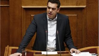 Greek Prime Minister Alexis Tsipras addresses parliament, 8 February 2015