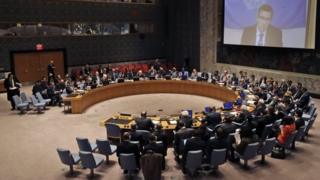 A UN Security Council meeting on the situation in Libya, 18 February 2015.