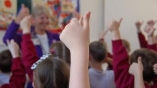 Children with hands up