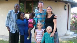 Becky, Jonny, Gracie-Anna and Honour Wakely with friends on a previous visit to Mozambique