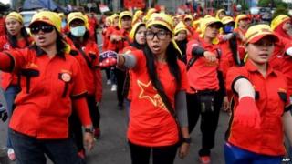 Women marching the streets of the Indonesian capital Jakarta on International Women's Day, 8 March 2015