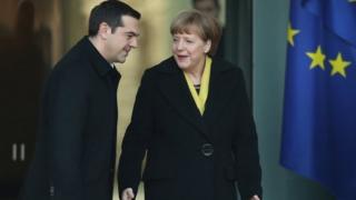 Alexis Tsipras and Angela Merkel at German Chancellery in Berlin, 23 March 2015