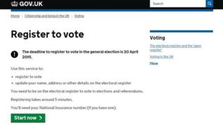 A screengrab of register-to-vote page
