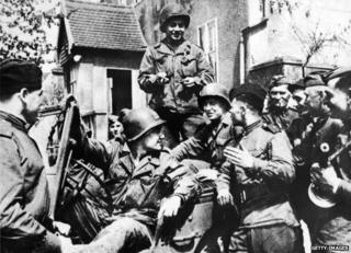 US-Soviet meeting at Torgau, 1945