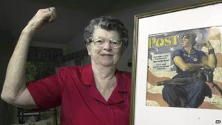 Mary Doyle Keefe, alongside Rockwell's painting