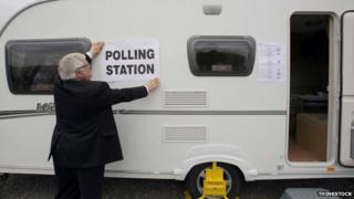 Polling station in a caravan