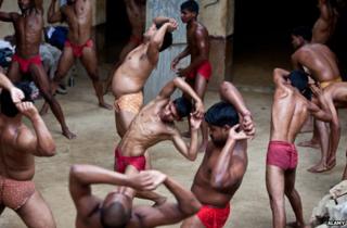 Kushti wrestlers warming up