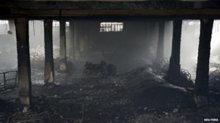 A view of a gutted footwear factory in Valenzuela, Metro Manila in the Philippines on 14 May 2015.