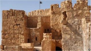 Islamic State flag on the to top of Palmyra castle.