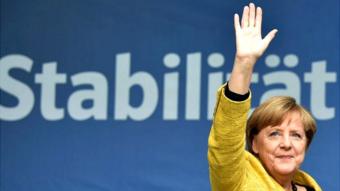 Merkel, en un mitin en Regensburg, el 18 de septiembre.