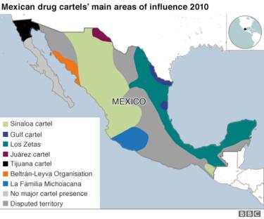 Map showing cartels' territory in 2010