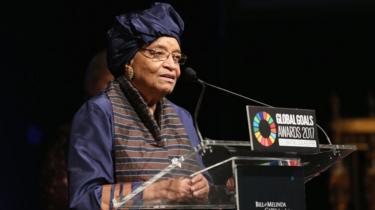 Ellen Johnson Sirleaf speaks on stage in New York (September 2017)