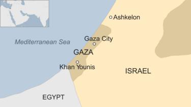 Map showing Gaza and Israel