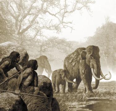 Neandertales cazando mamuts