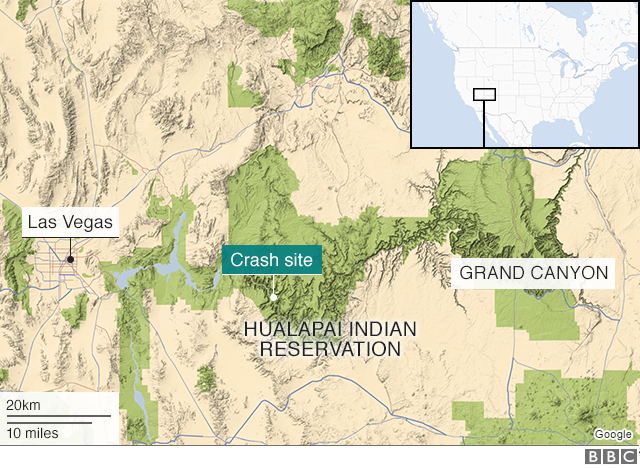 Map: Location of the helicopter crash near the Grand Canyon