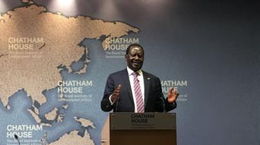 Bw Odinga akihutubu katika Taasisi ya Masuala ya Kimataifa, Jumba la Catham jijini London