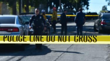 Police roadblock at Salvadore Castro Middle School in Los Angeles, California