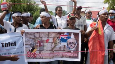 Hundreds of East Timorese activists rallied in 2016 outside the Australian embassy in Dili over the the Timor Sea boundary dispute