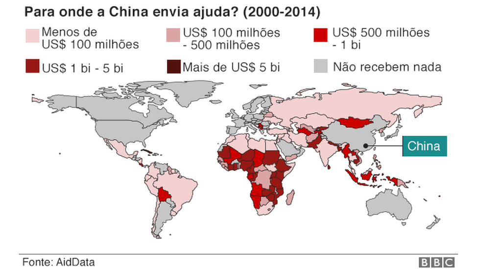 Mapa mostra para onde a China envia ajuda
