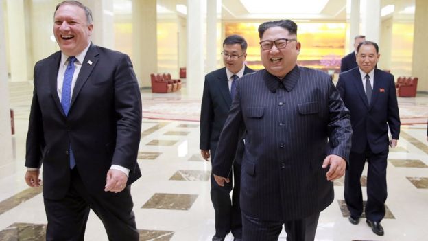 Kim Jong-un y Mike Pompeo
