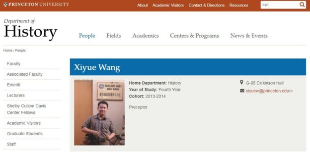 در سایت دانشگاه پرینستون آمریکا زیو وانگ مدرس دانشگاه معرفی شده است