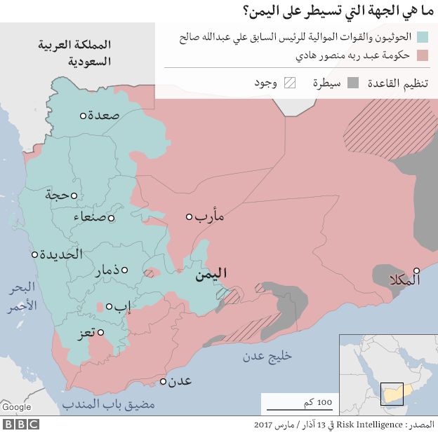 خريطة توضح من يسيطر على المناطق المختلفة في اليمن؟