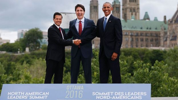 Cumbre en Ottawa de los líderes del TLCAN con Enrique Peña Nito, Justin Trudeau y Barack Obama