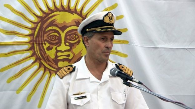 Argentine navy spokesman Enrique Balbi addresses the media in Buenes Aires on Saturday