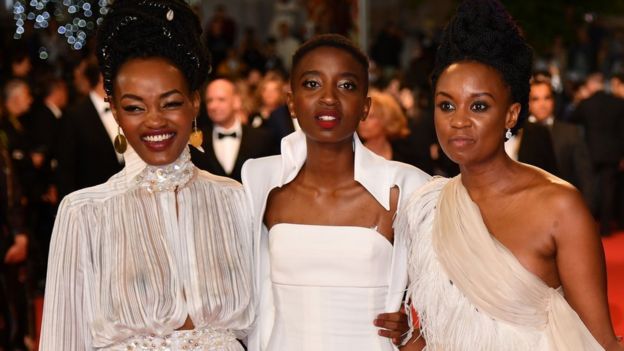 Sheila Munyiva and Samantha Mugatsia with director Wanuri Kahiu
