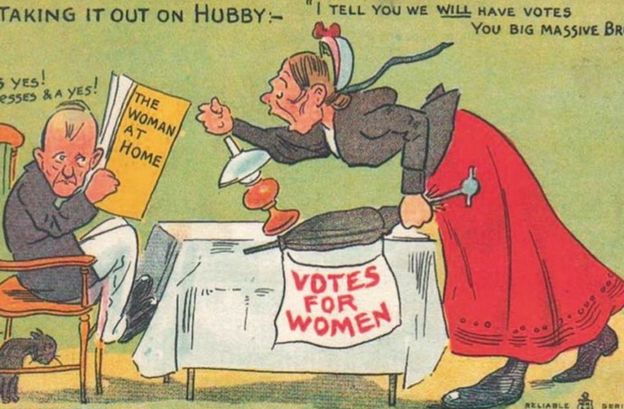 Postcard of a woman shouting at her husband