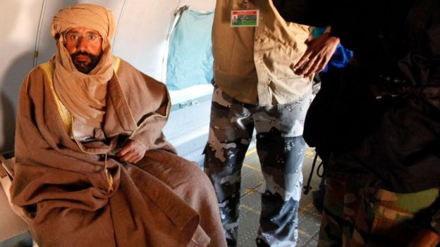Saif al-Islam Gaddafi is seen sitting in a plane in Zintan November 19, 2011