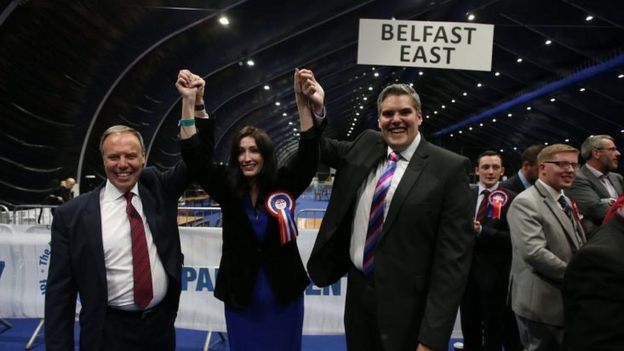 DUP MPs Nigel Doods, Emma Little Pengelly and Gavin Robinson