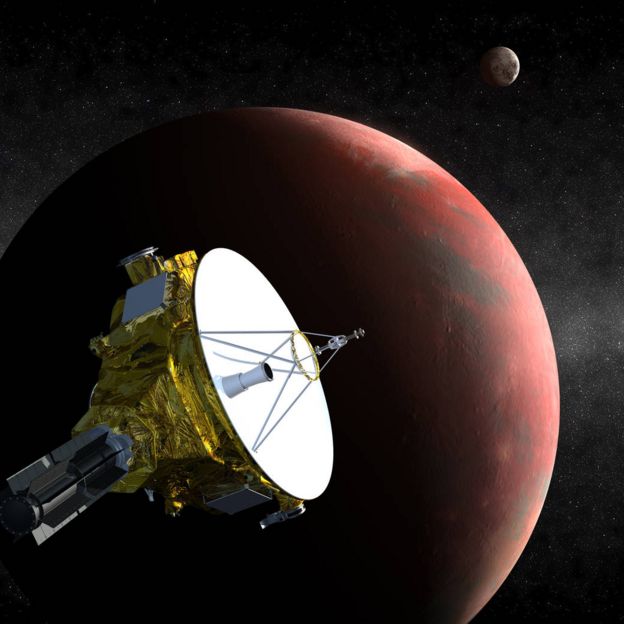Perspectiva artística da sonda New Horizons em direção ao cinturão de Kuiper