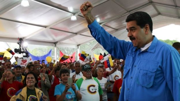 President of Venezuela, Nicolas Maduro, speaking to supporters in Caracas, Venezuela, on 25 July 2017.