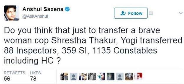 Do you think that just to transfer a brave woman cop Shrestha Thakur, Yogi transferred 88 Inspectors, 359 SI, 1135 Constables including HC ?