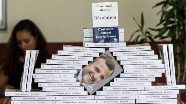 Copies of Mr Macron's book Revolution at the Guianese Regional Cultural Center, in Remire-Montjoly on the French overseas territory of Guiana