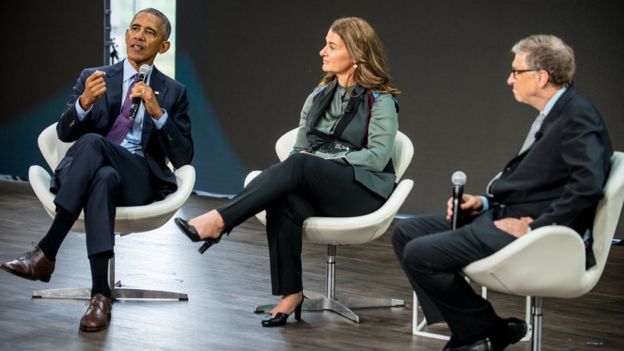 Barack Obama con Melinda y Bill Gates este miércoles 20 de septiembre en Nueva York.